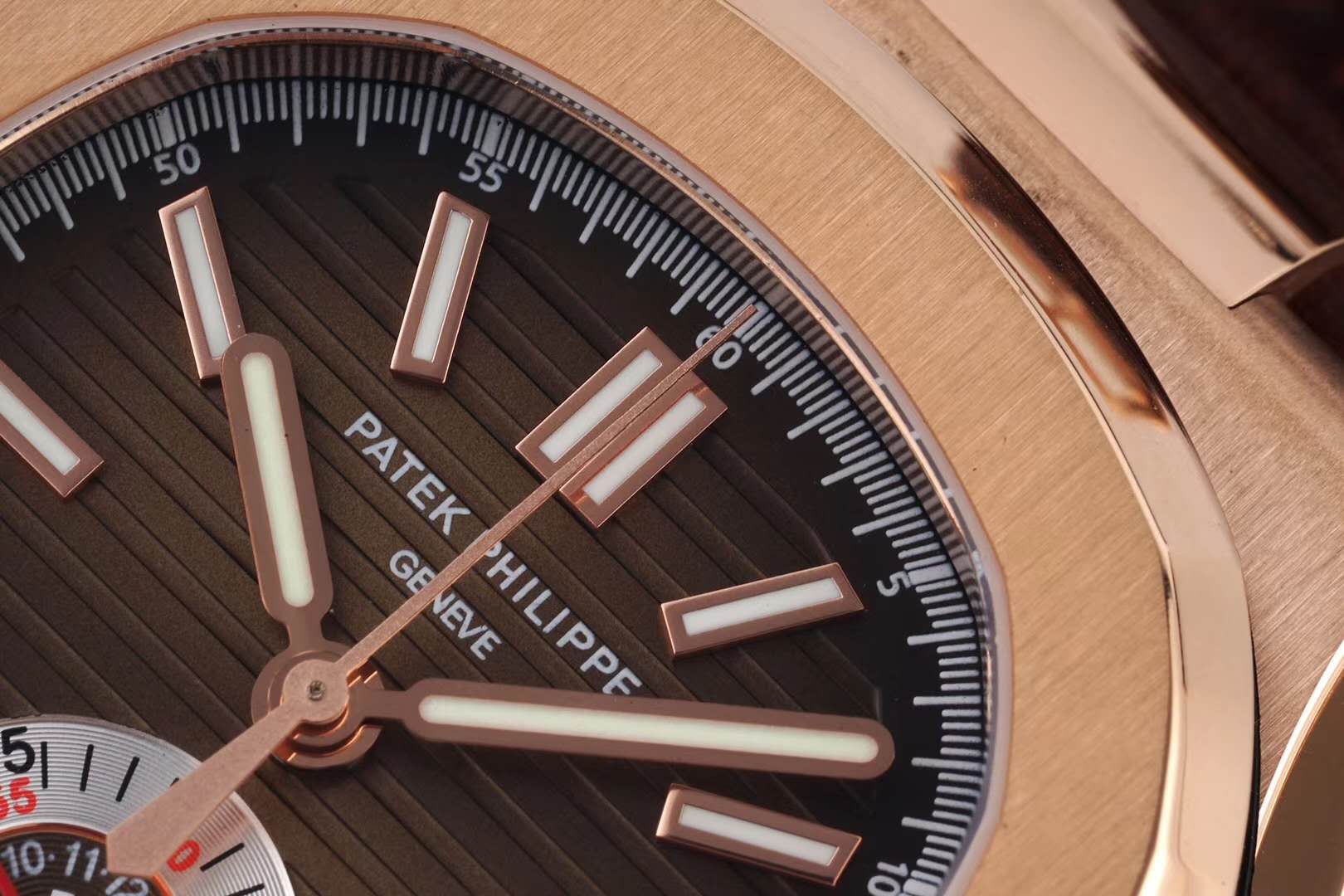 Nautilus Chronograph 5980/R-001 in Rose Gold on Brown Leather Strap