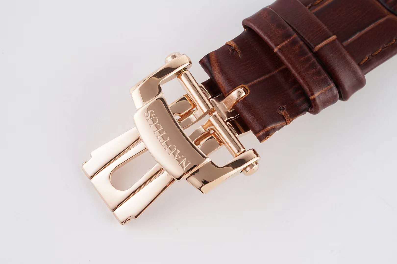 Nautilus Chronograph 5980/R-001 in Rose Gold on Brown Leather Strap