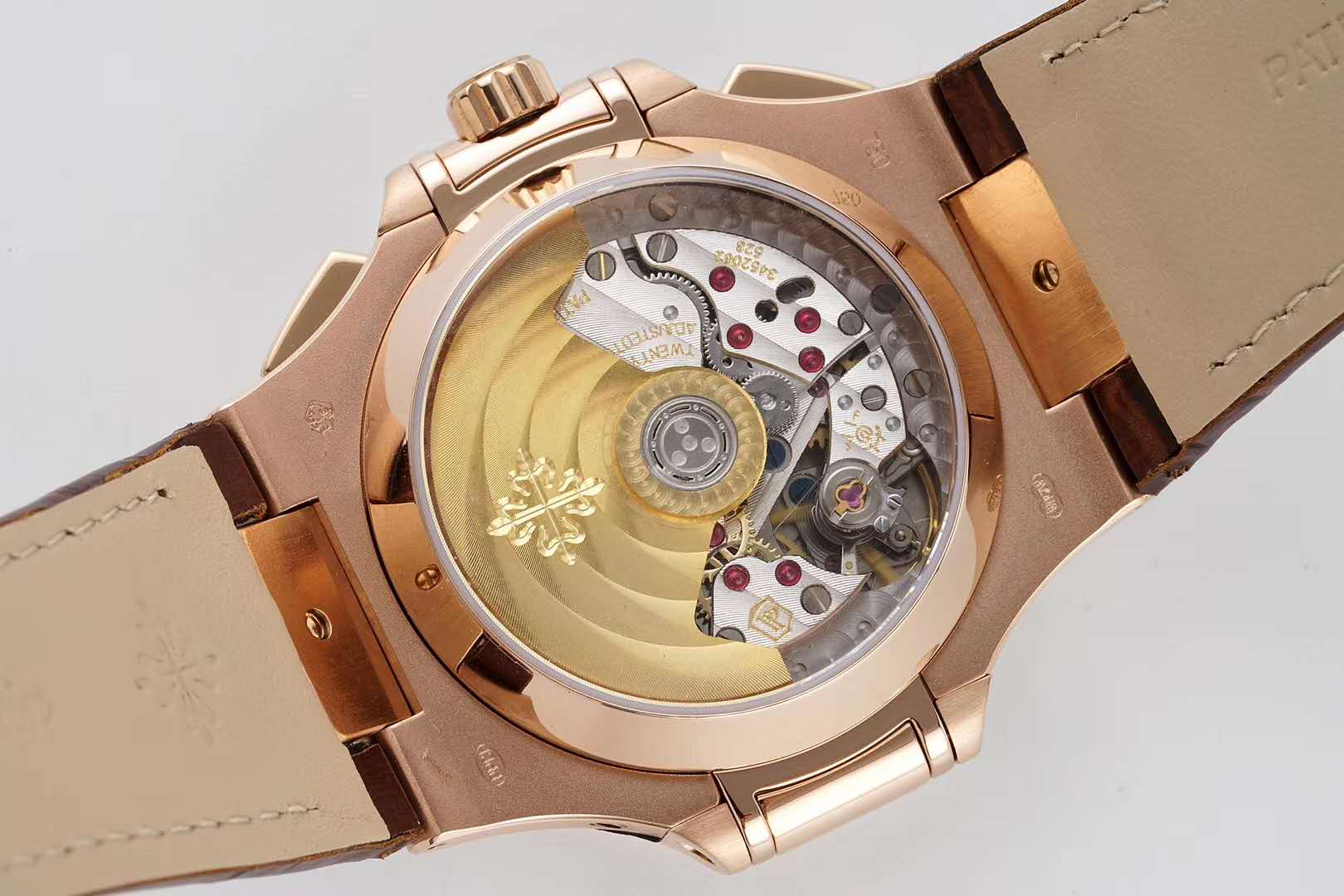 Nautilus Chronograph 5980/1R in Rose Gold on Brown Leather Strap