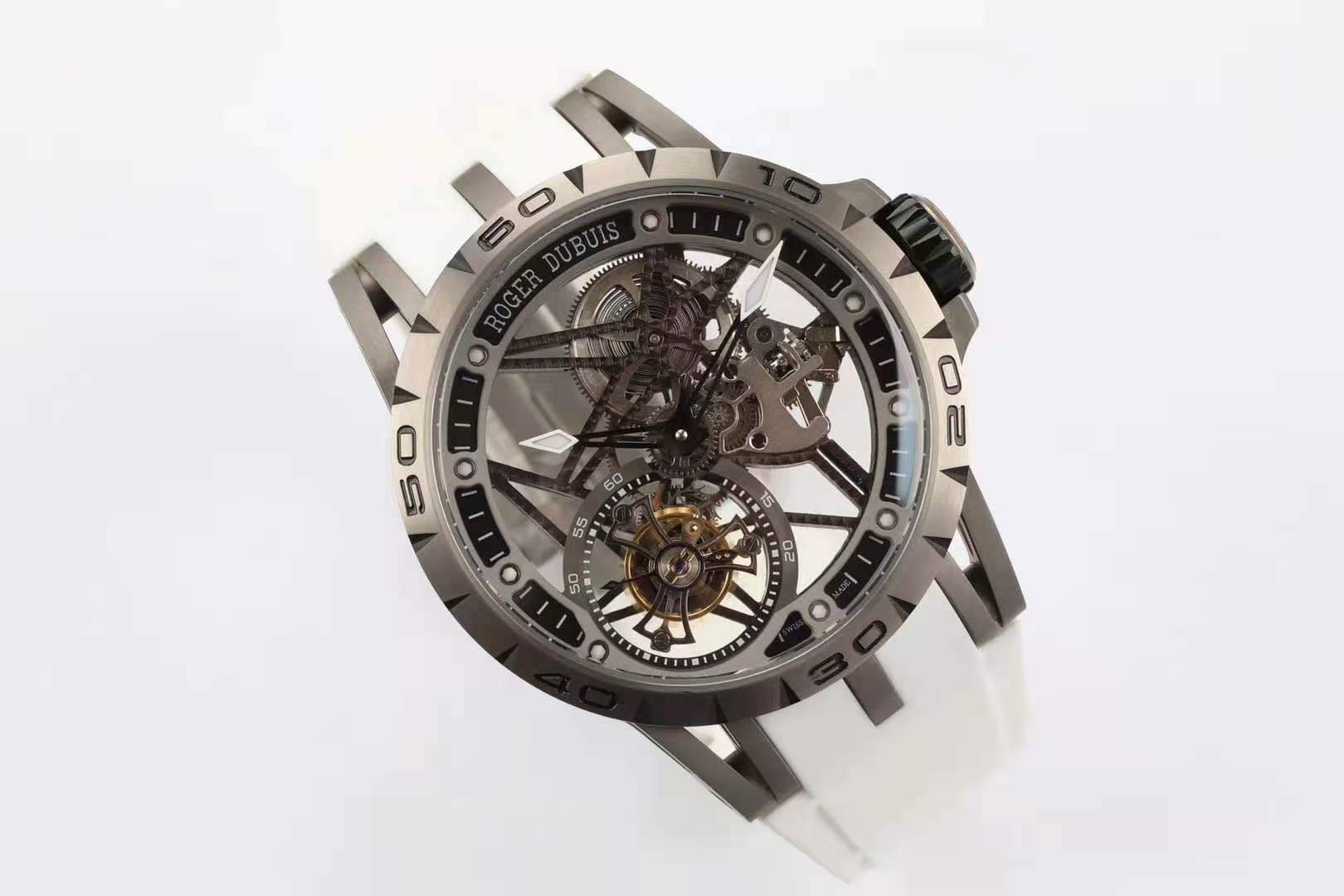 Excalibur Spider Skeleton Flying Tourbillon with White Rubber Strap