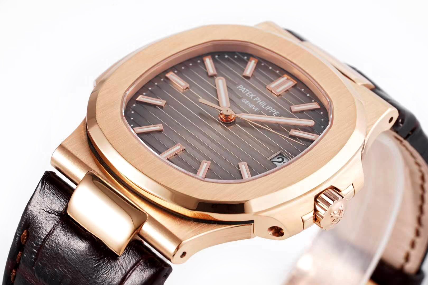 Nautilus Jumbo 5711 Brown Dial in Rose Gold with Brown Leather Strap