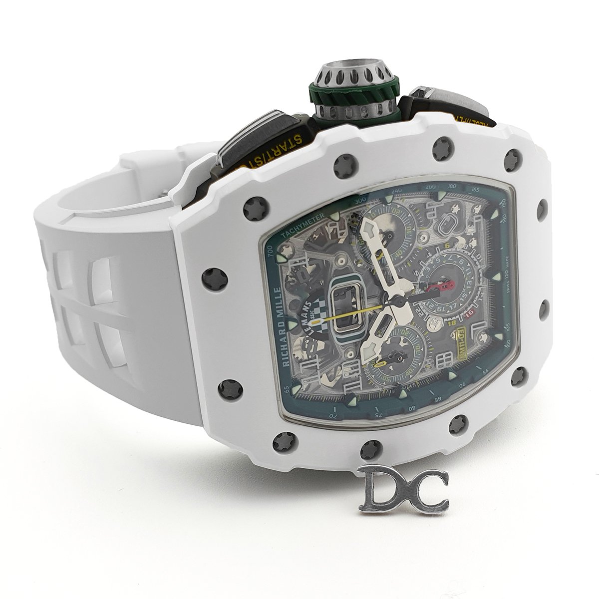 RM 011 Saint Tropez Polo Club White ATZ Ceramic and Titanium on White Rubber Strap