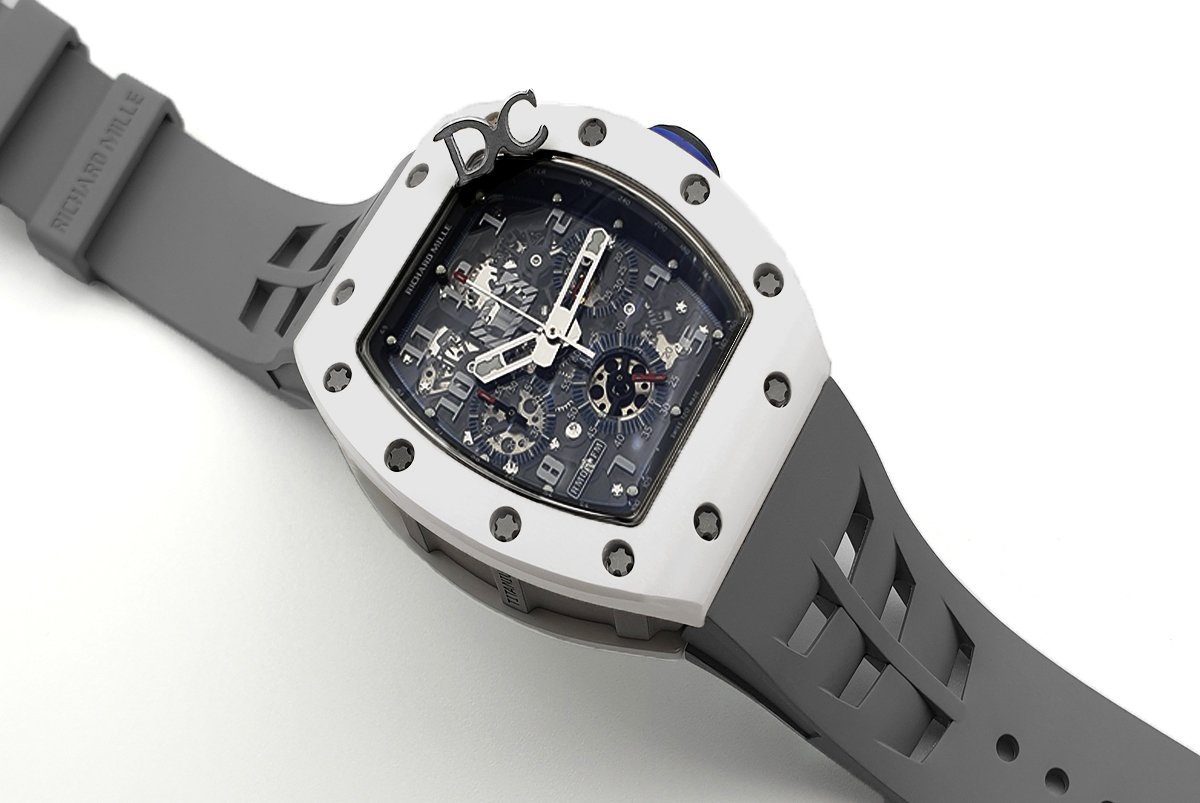 RM 011 Saint Tropez Polo Club White ATZ Ceramic and Titanium on Grey Rubber Strap