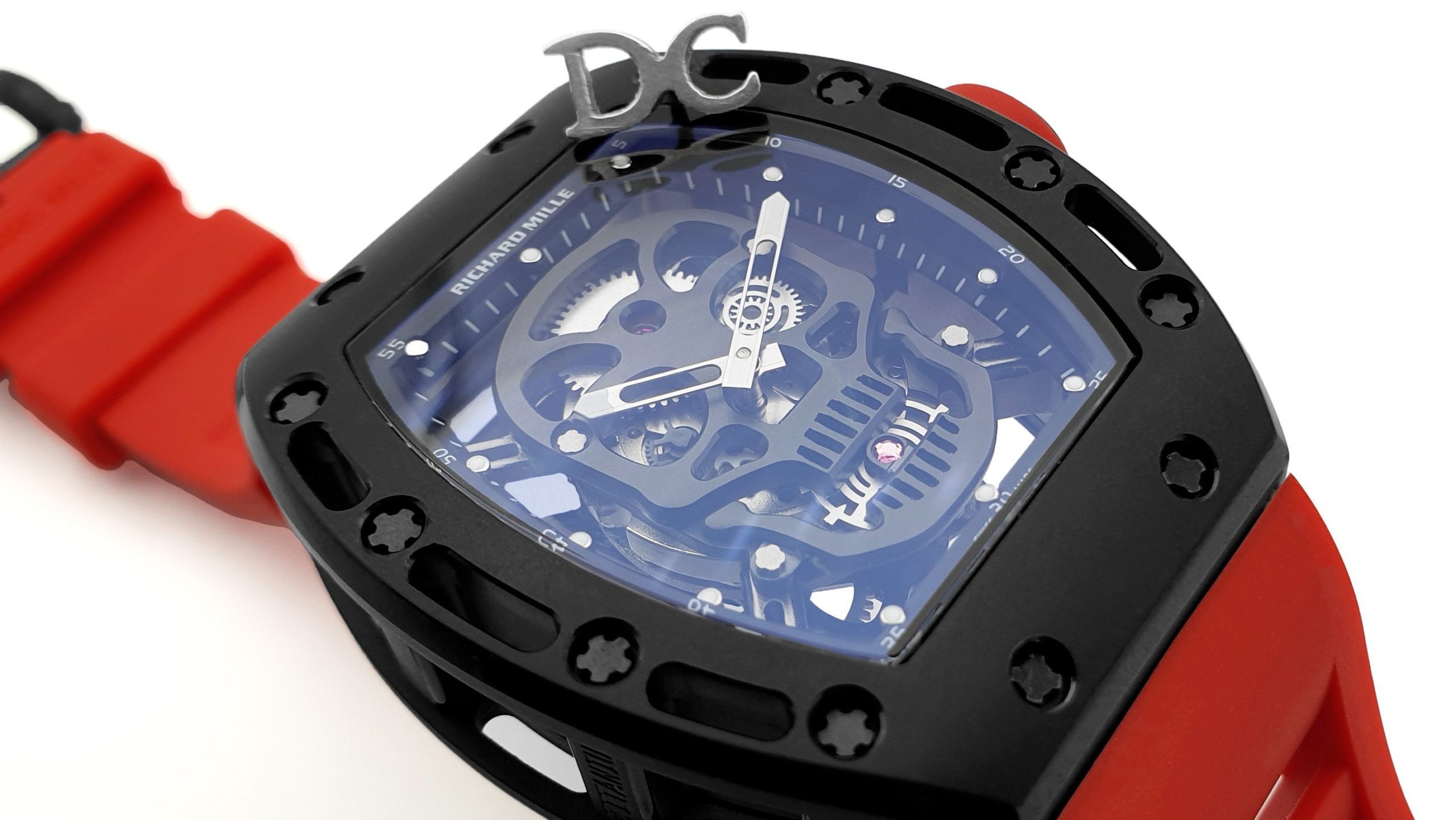RM 052-01 Tourbillon Black Skull in PVD on Red Rubber Strap