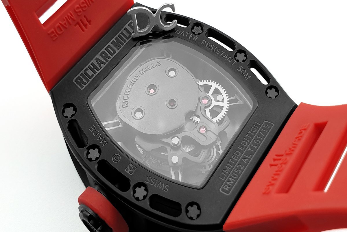 RM 052-01 Tourbillon Black Skull in PVD on Red Rubber Strap