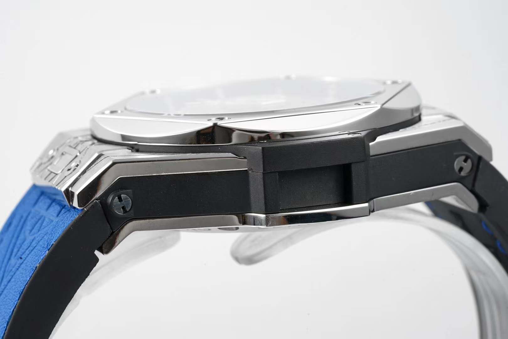 Big Bang Unico Sang Bleu in Steel on Blue Leather Strap