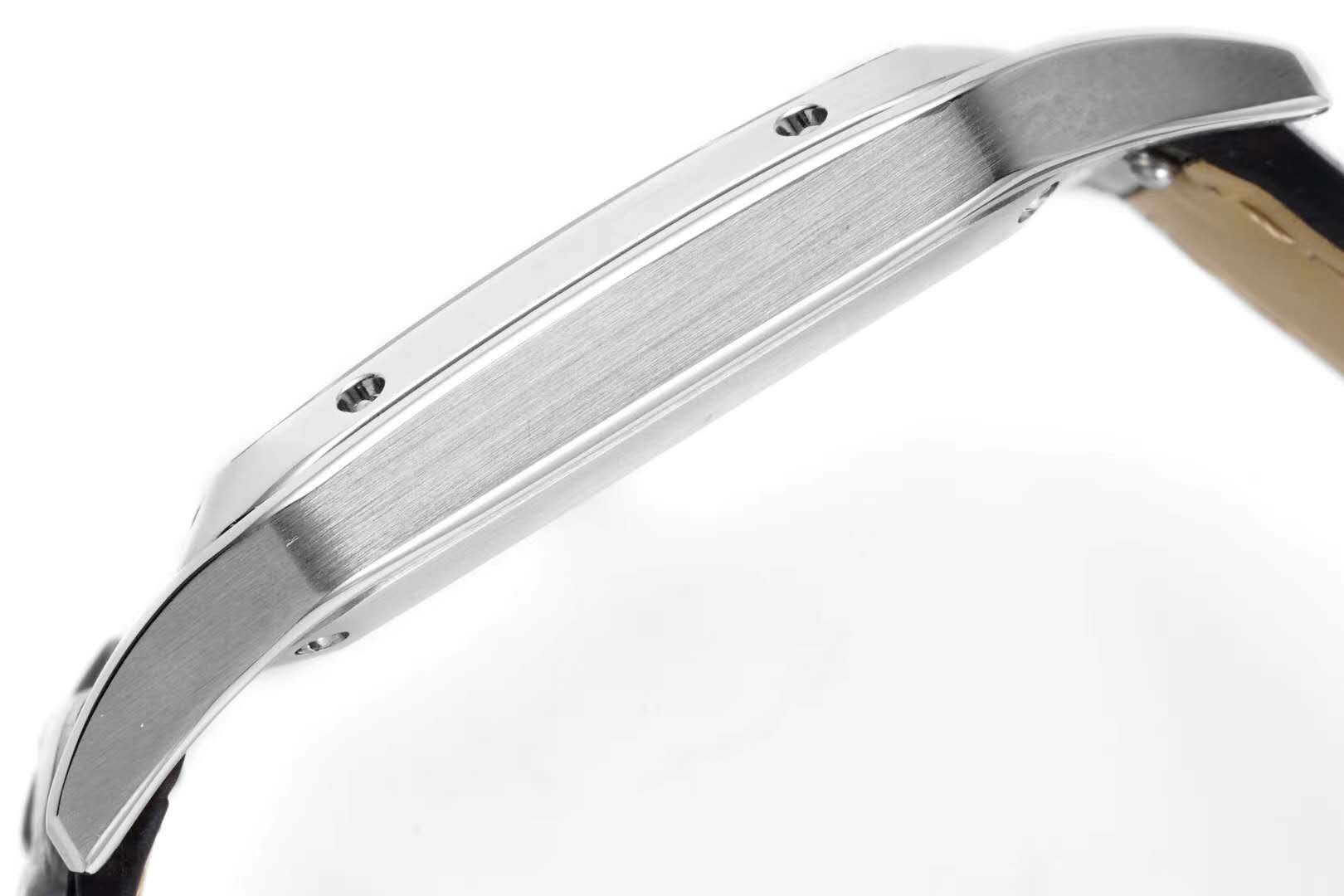 Santos-Dumont White Dial in Steel on Black Leather Strap