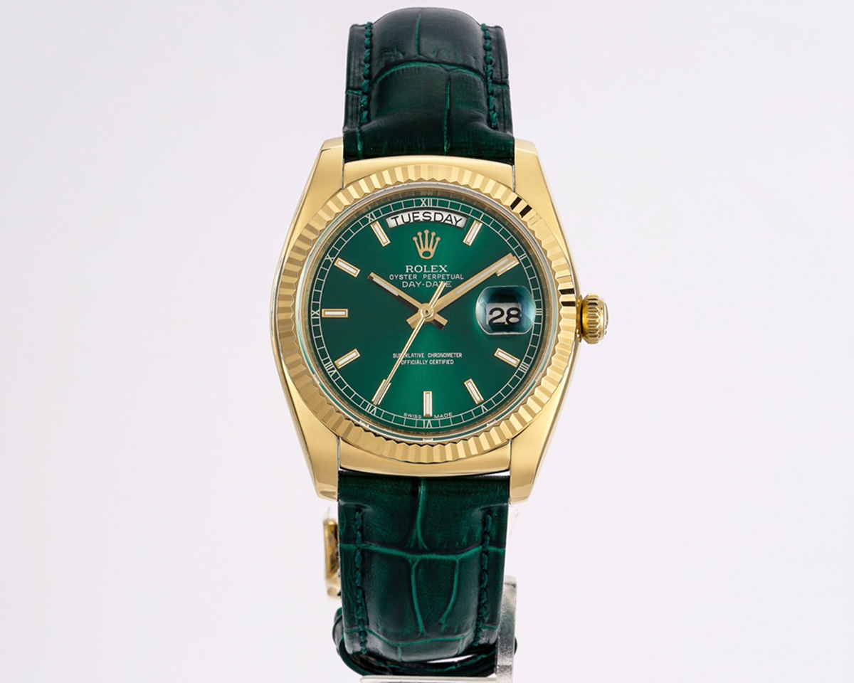 Day-Date 40 White Dial in Yellow Gold on Leather Strap