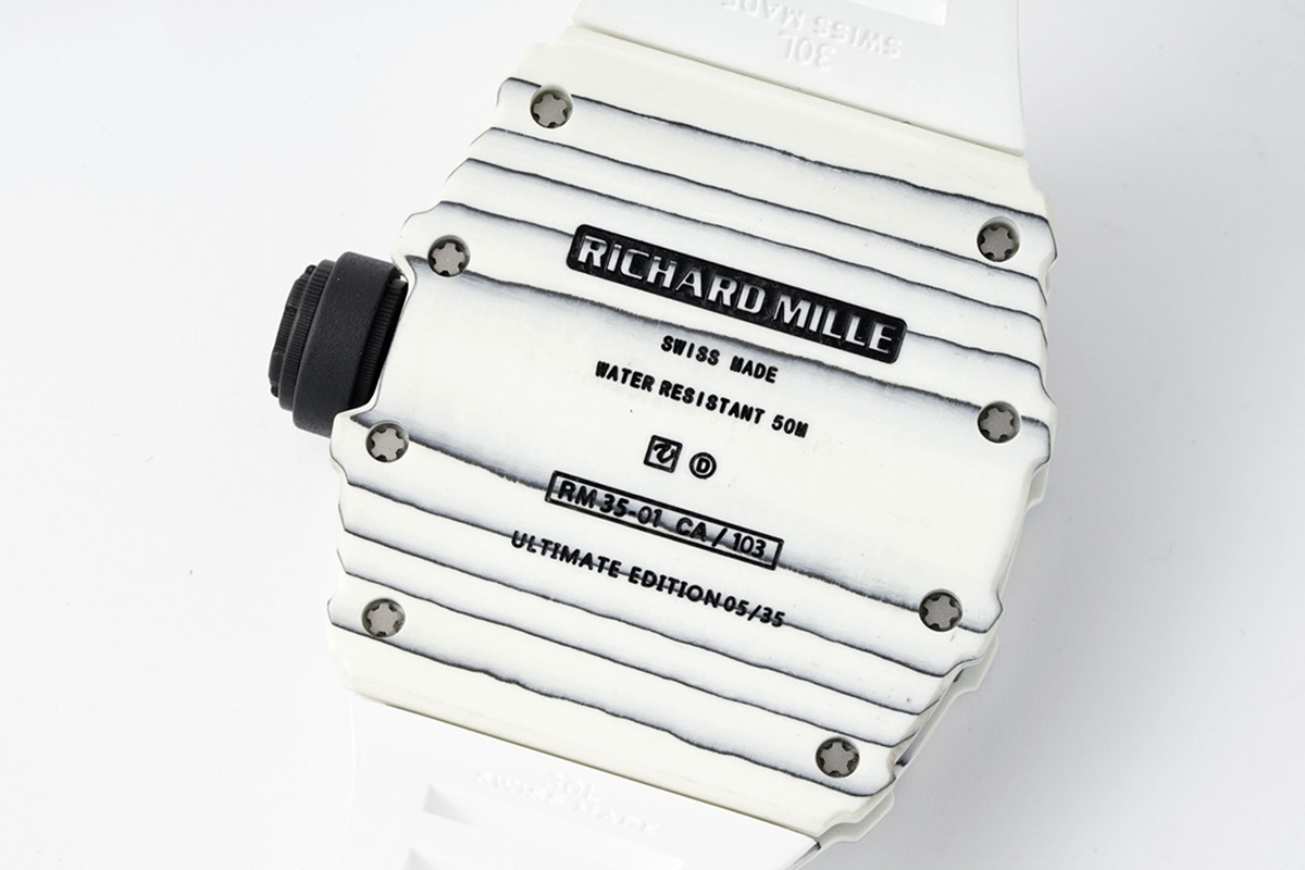 RM 035-01 Rafael Nadal White NTPT on White Rubber Strap (Sonic)